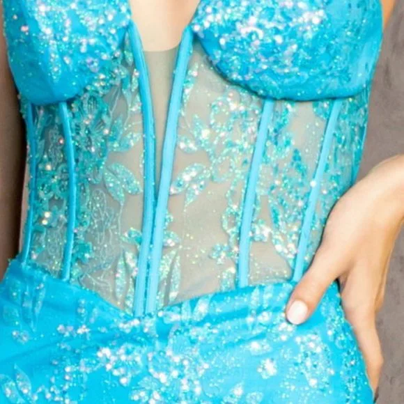 NEW LONG FORMAL SLEEVELESS MERMAID MESH DRESS EMBROIDERED WITH SEQUINS GL3201